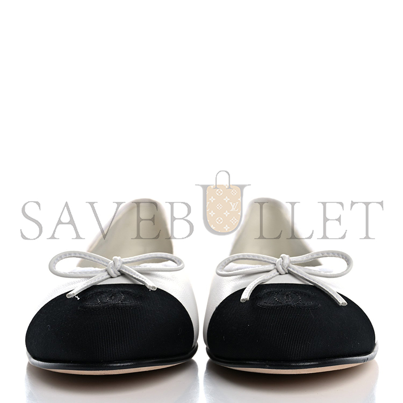 Ch**el lambskin cap toe cc ballerina flats white black